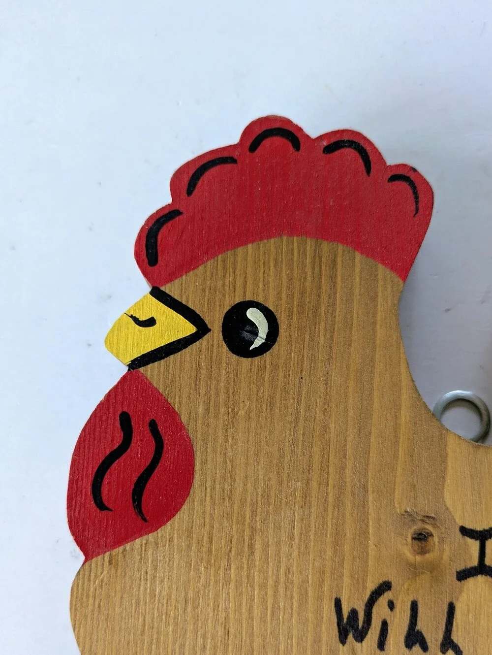 Key Holder Handmade Wall Decor Wooden Hen Rooster Four Brass Hooks